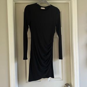 Long-Sleeved, Ruched Basic Black Dress